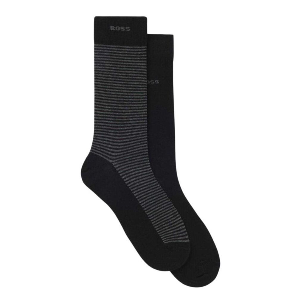 Boss Mens Striped Socks (Pack of 2) / Black